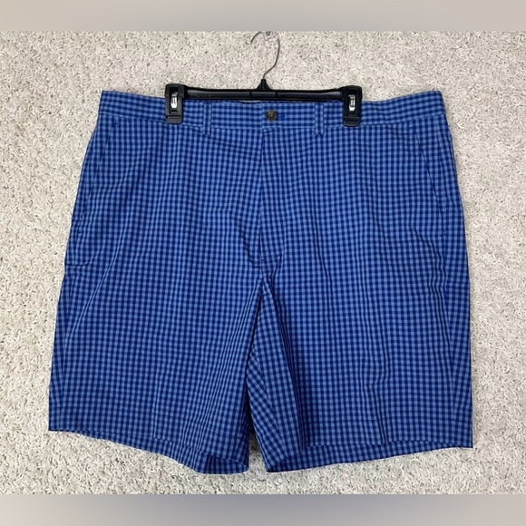 Brooks Brothers Bermuda Checker Chino Golf Shorts Mens 38 Blue Flat Front Preppy - Picture 6 of 6